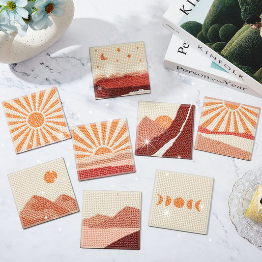 Diy 8pcs/set Diamond Painting Coasters with Holder
