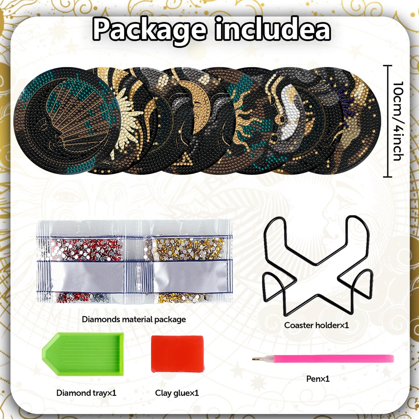 Diy 8pcs/set Diamond Painting Coasters with Holder