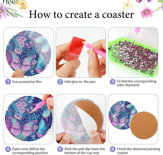 Diy 8pcs/set Bird Diamond Painting Coasters with Holder