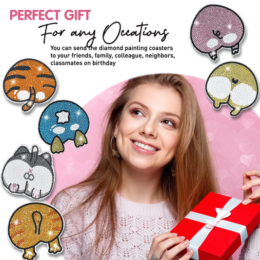 Diy 6pcs/set Animal Diamond Painting Coasters with Holder