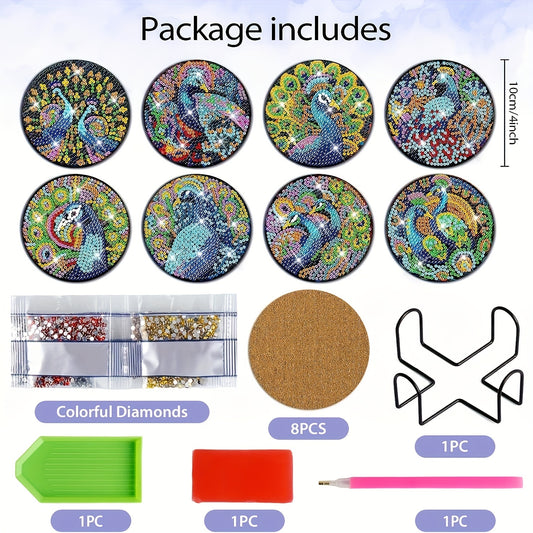 Diy 8pcs/set Diamond Painting Coasters with Holder