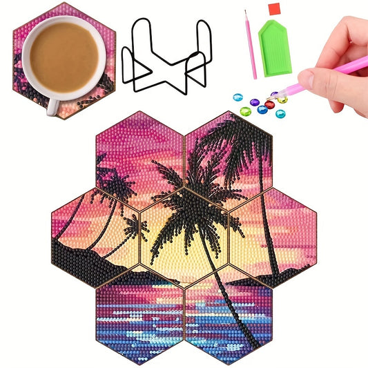 Diy 7pcs/set Diamond Painting Coasters with Holder