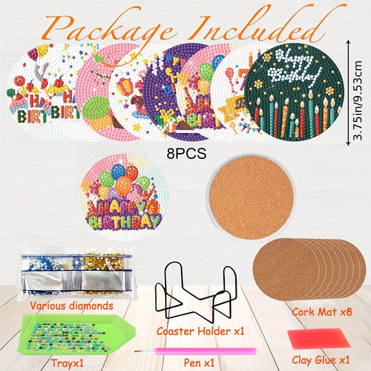 Diy 8pcs/set Diamond Painting Coasters with Holder