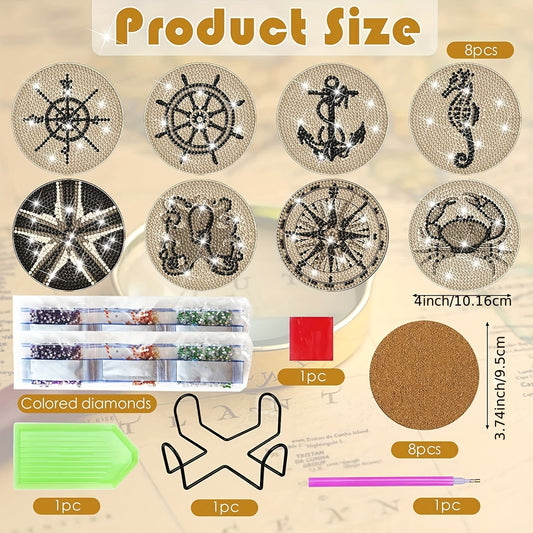 Diy 8pcs/set Diamond Painting Coasters with Holder