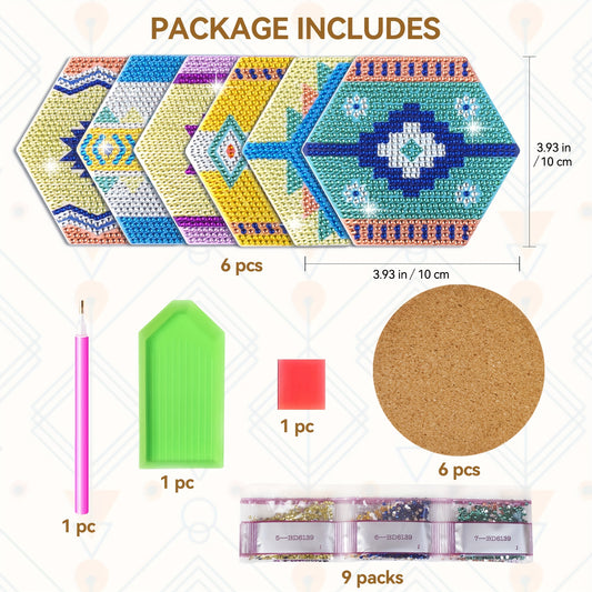 Diy 6pcs/set Diamond Painting Coasters with Holder