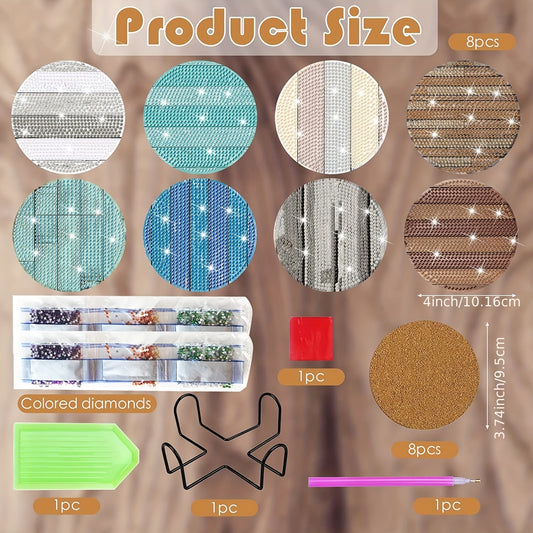 Diy 8Pcs Diamond Painting Coasters with Holder