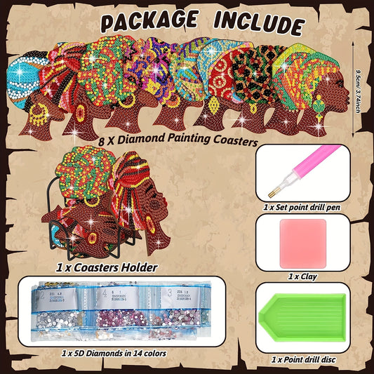 Diy 8pcs/set Women Diamond Painting Coasters with Holder