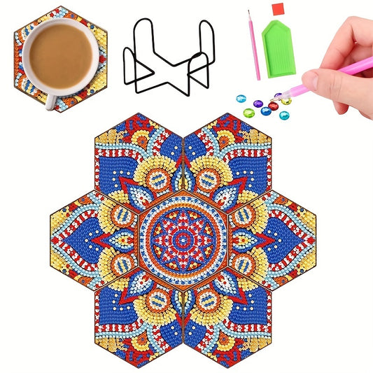 Diy 7pcs/set Mandala Flower Diamond Painting Coasters with Holder