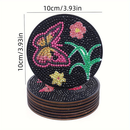 Diy 8pcs/set Butterfly Animal Diamond Painting Coasters with Holder