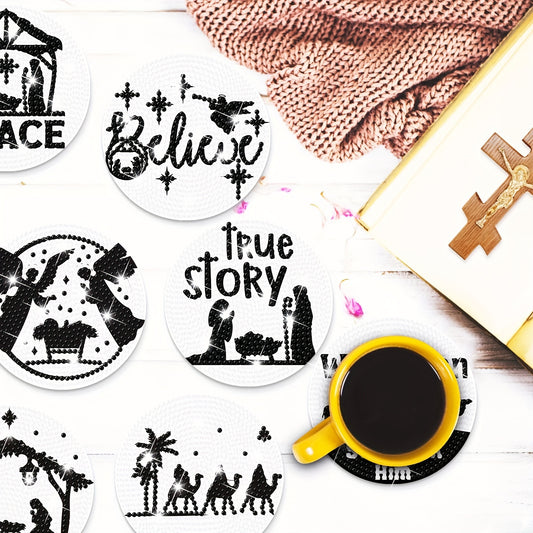 Diy 8pcs/set Jesus Diamond Painting Coasters with Holder