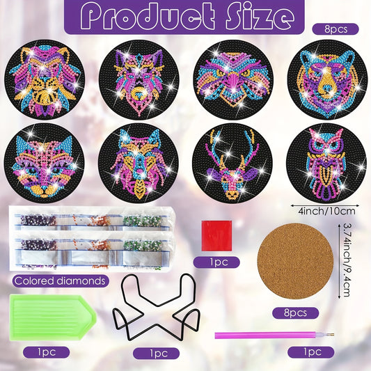 Diy 8Pcs Diamond Painting Coasters with Holder