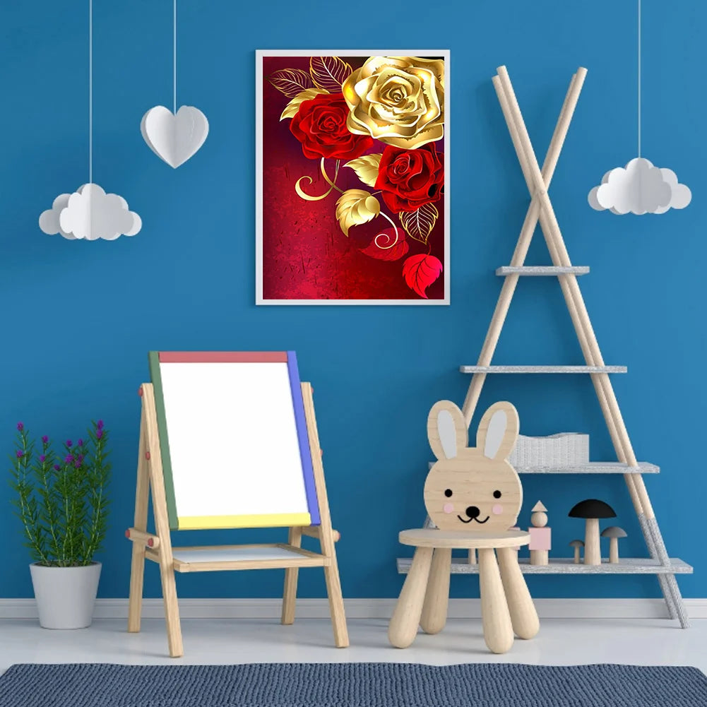 Gold Red Flower | Diamond Painting