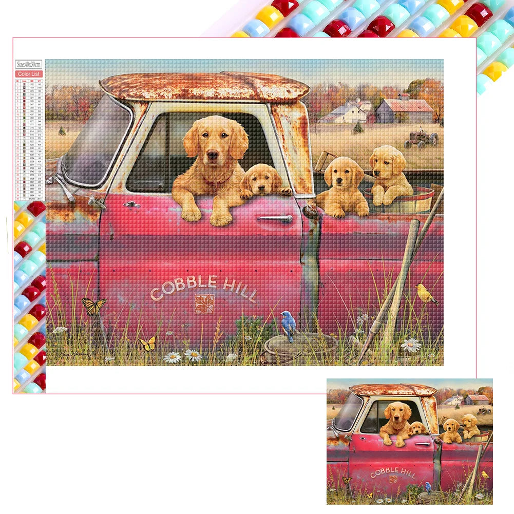 Yellow Labrador Dogs In The Car | Diamond Painting