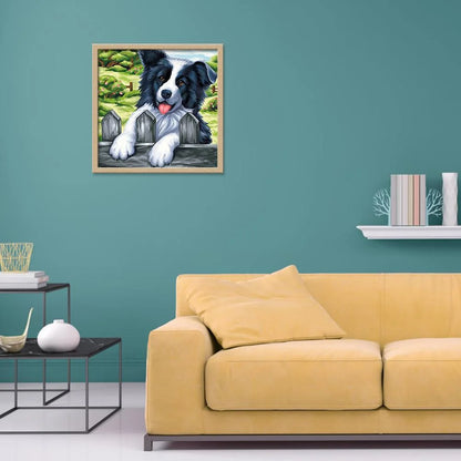 Fence Dog Border Collie | Diamond Painting