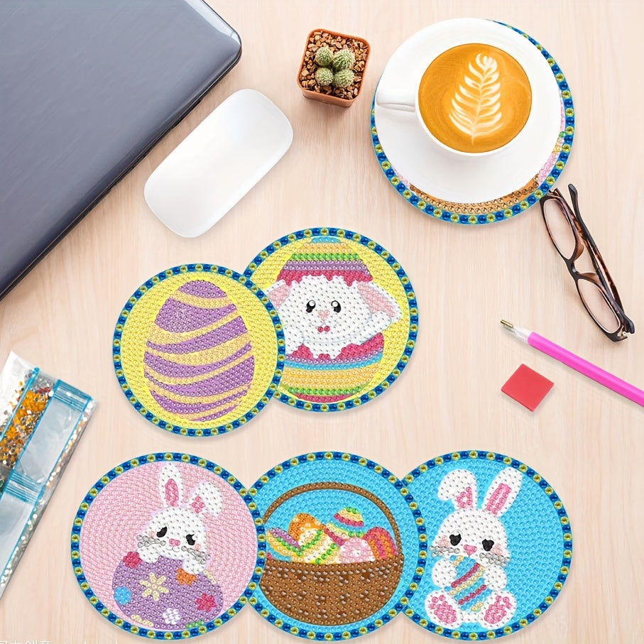 Diy 9pcs/set Easter  Diamond Painting Coasters with Holder