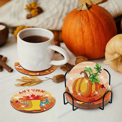 Diy 8pcs/set Pumpkin  Diamond Painting Coasters with Holder