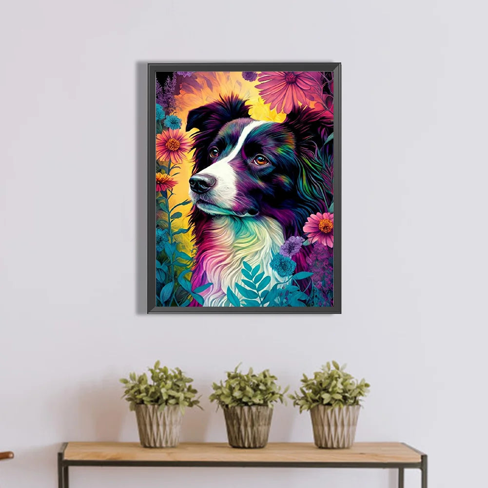 Flower Dog Border Collie | Diamond Painting