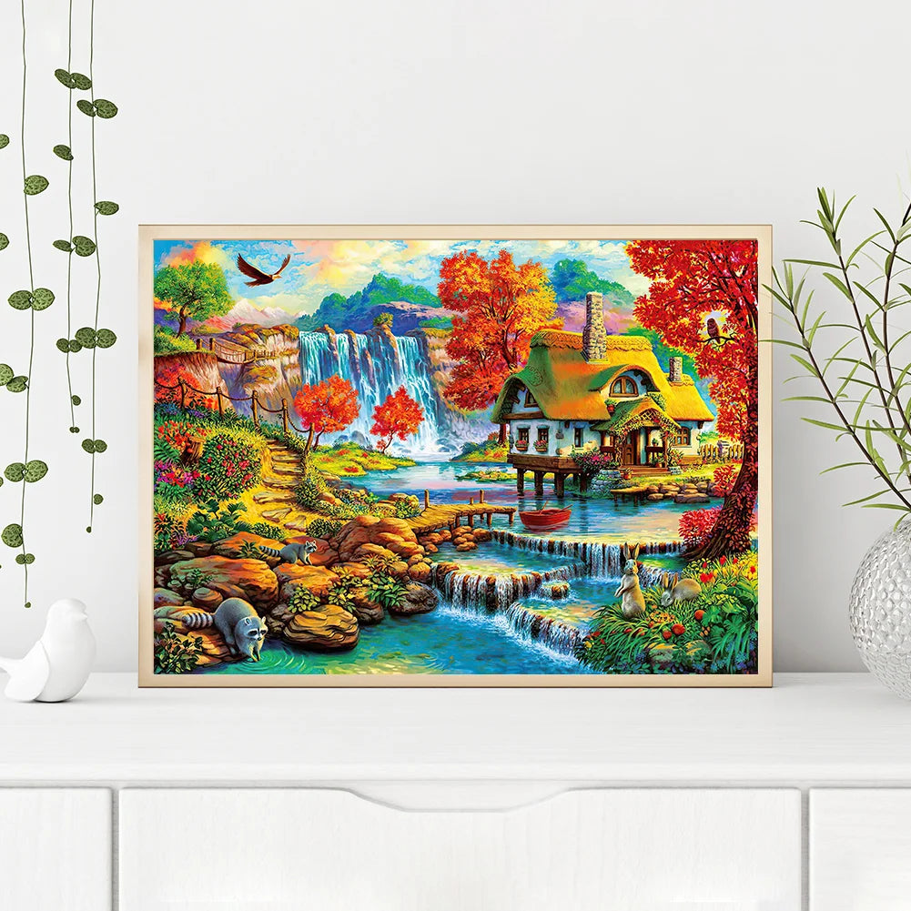 Cottage Near The Waterfall | Diamond Painting