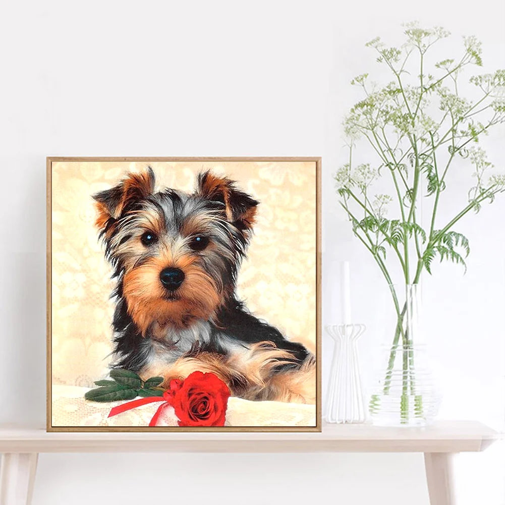 Rose And Dog Yorkie | Diamond Painting