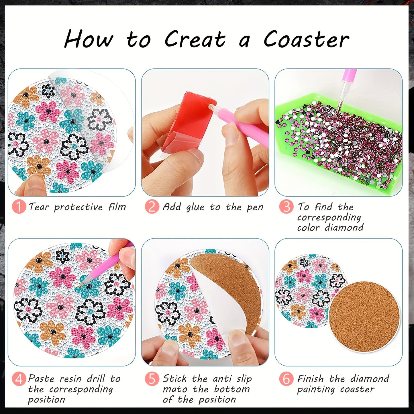 Diy 8pcs/set  Diamond Painting Coasters with Holder