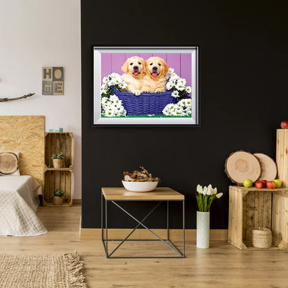Flowers And Dog Golden Retriever | Diamond Painting