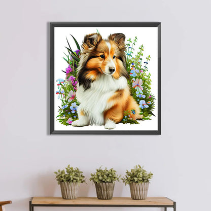 Flowers And Dog Australian Shepherd | Diamond Painting