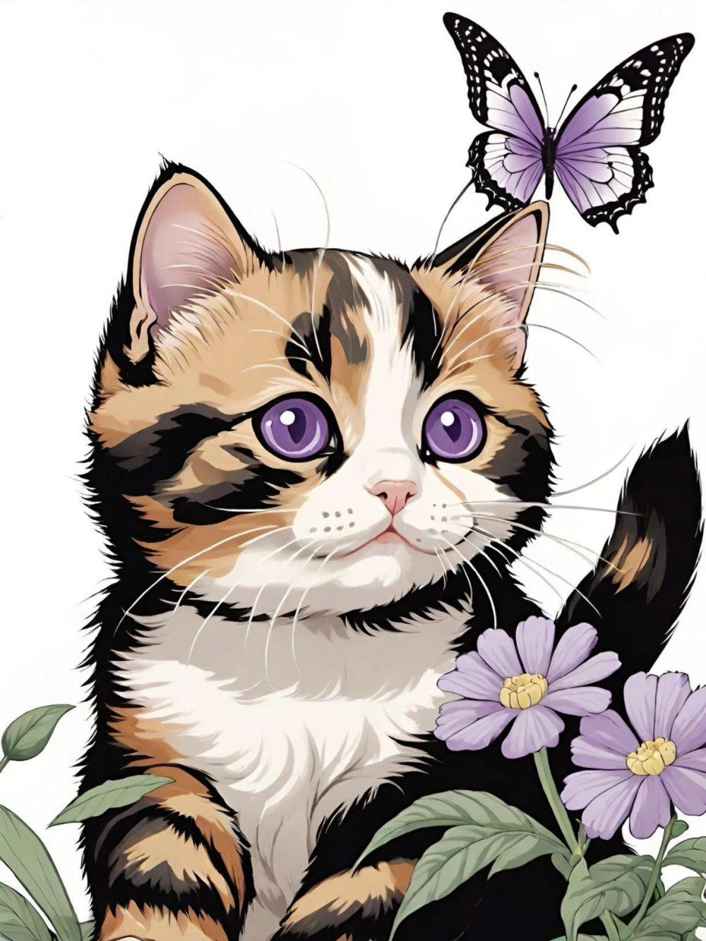 Cat with Butterfly  | Diamond Painting