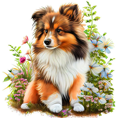 Flowers And Dog Australian Shepherd | Diamond Painting