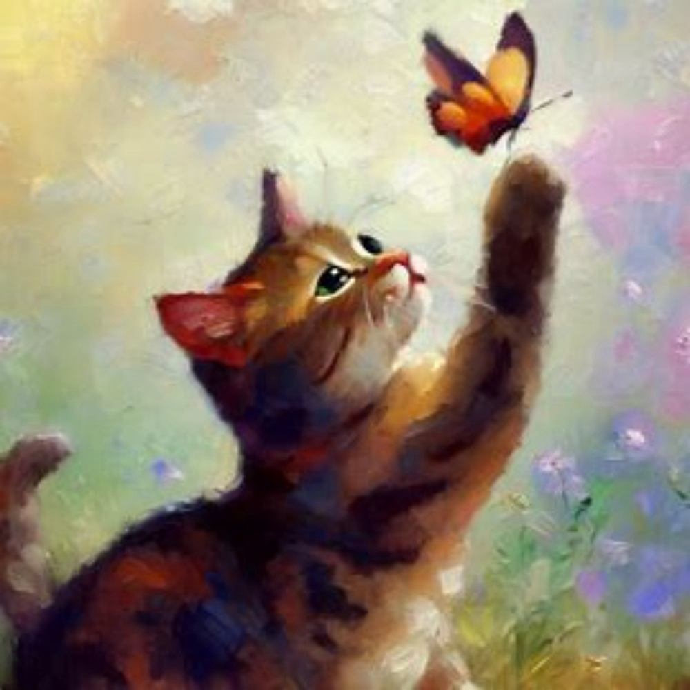 Cat with Butterfly  | Diamond Painting