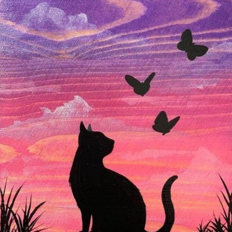 Cat with Butterfly  | Diamond Painting