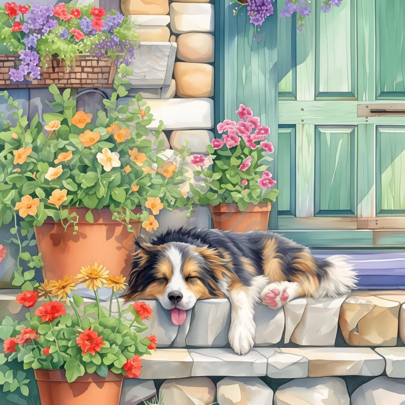 Cottage Garden Dog | Diamond Painting