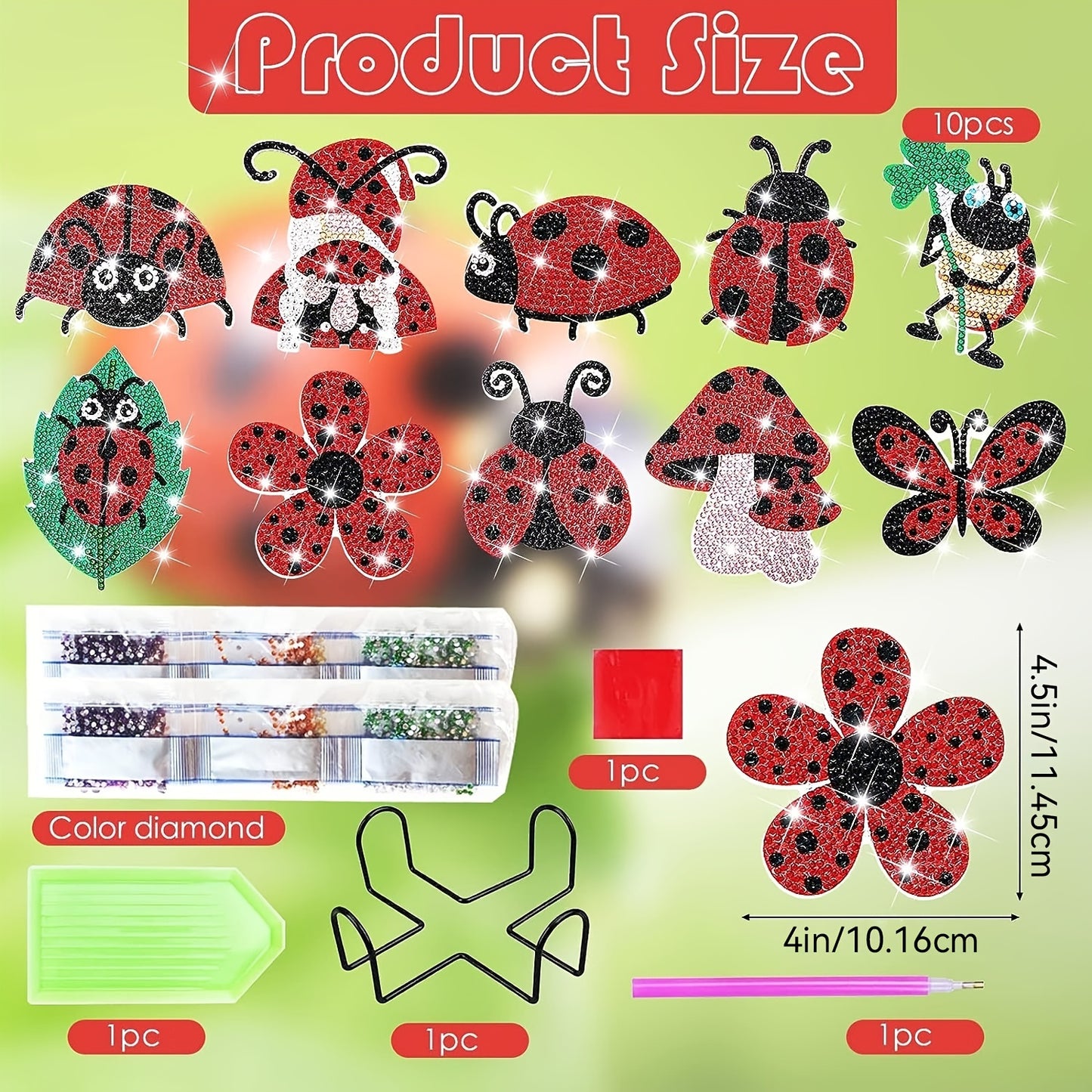 Diy 10pcs/set Ladybug  Diamond Painting Coasters with Holder