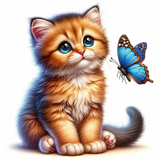 Cat with Butterfly  | Diamond Painting