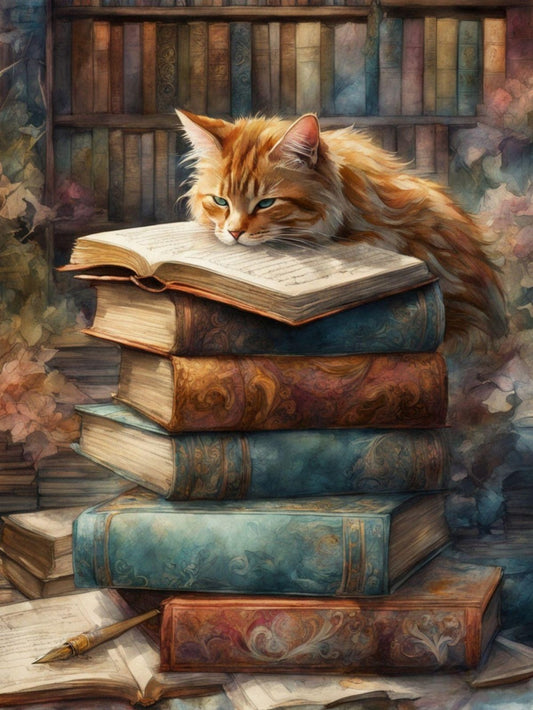 Cat Bookshelf | Diamond Painting