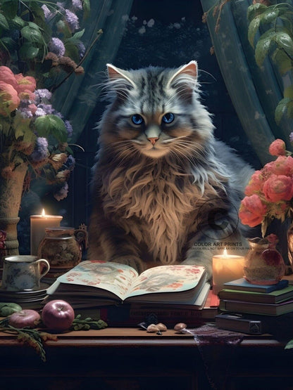 Cat Bookshelf | Diamond Painting