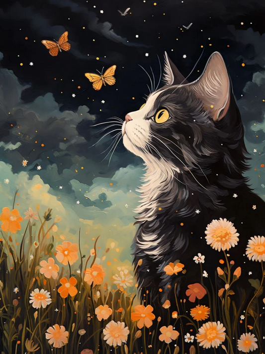 Cat with Butterfly  | Diamond Painting