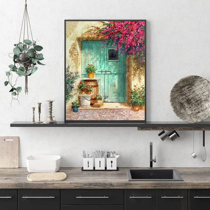 Red Flowers At The Door | Diamond Painting