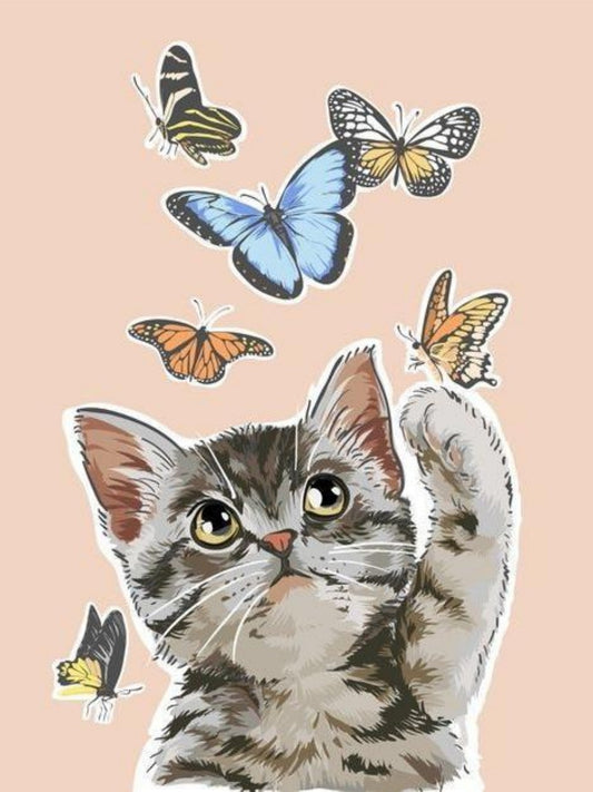 Cat with Butterfly  | Diamond Painting