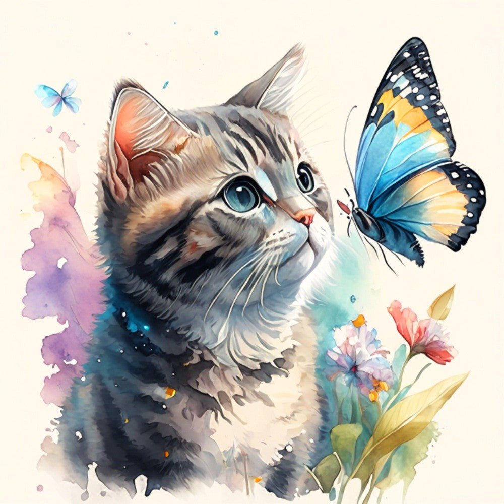 Cat with Butterfly  | Diamond Painting