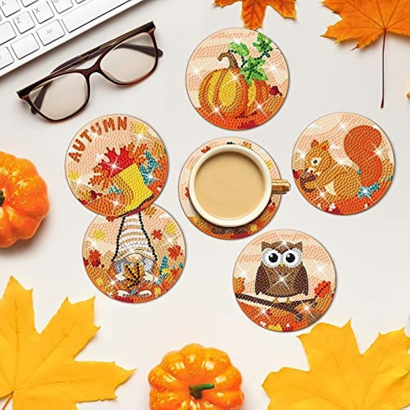 Diy 8pcs/set Pumpkin  Diamond Painting Coasters with Holder