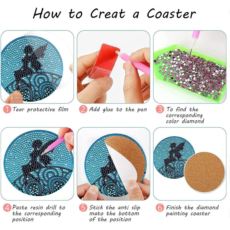 Diy 8pcs/set  Diamond Painting Coasters with Holder