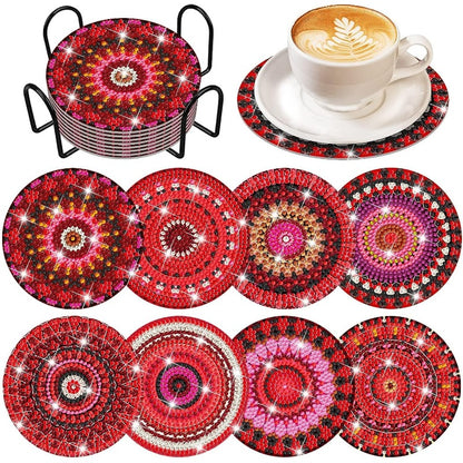 Diy 8pcs/set Mandala  Diamond Painting Coasters with Holder