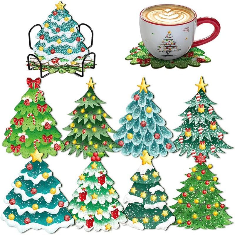 Diy 8pcs/set Christmas  Diamond Painting Coasters with Holder