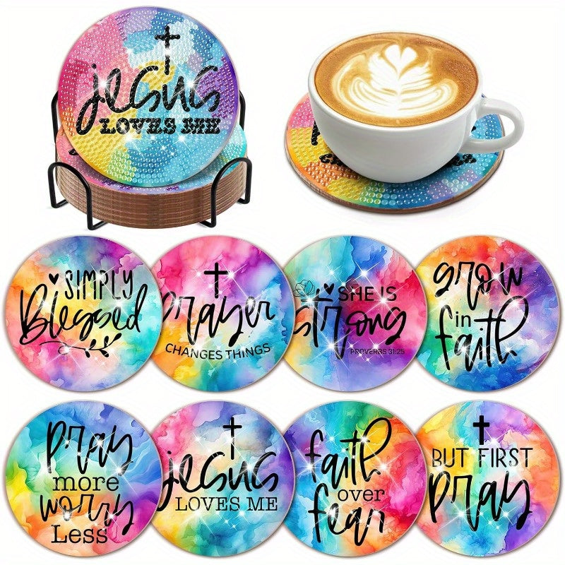 Diy 8pcs/set  Diamond Painting Coasters with Holder