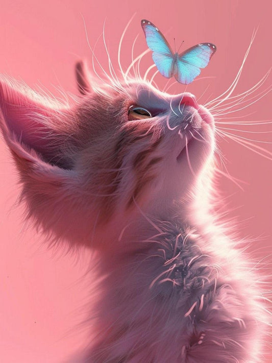 Cat with Butterfly  | Diamond Painting