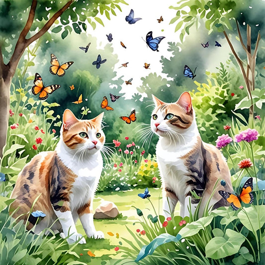 Cat with Butterfly  | Diamond Painting