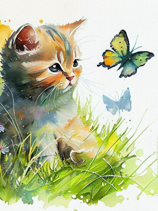 Cat with Butterfly  | Diamond Painting