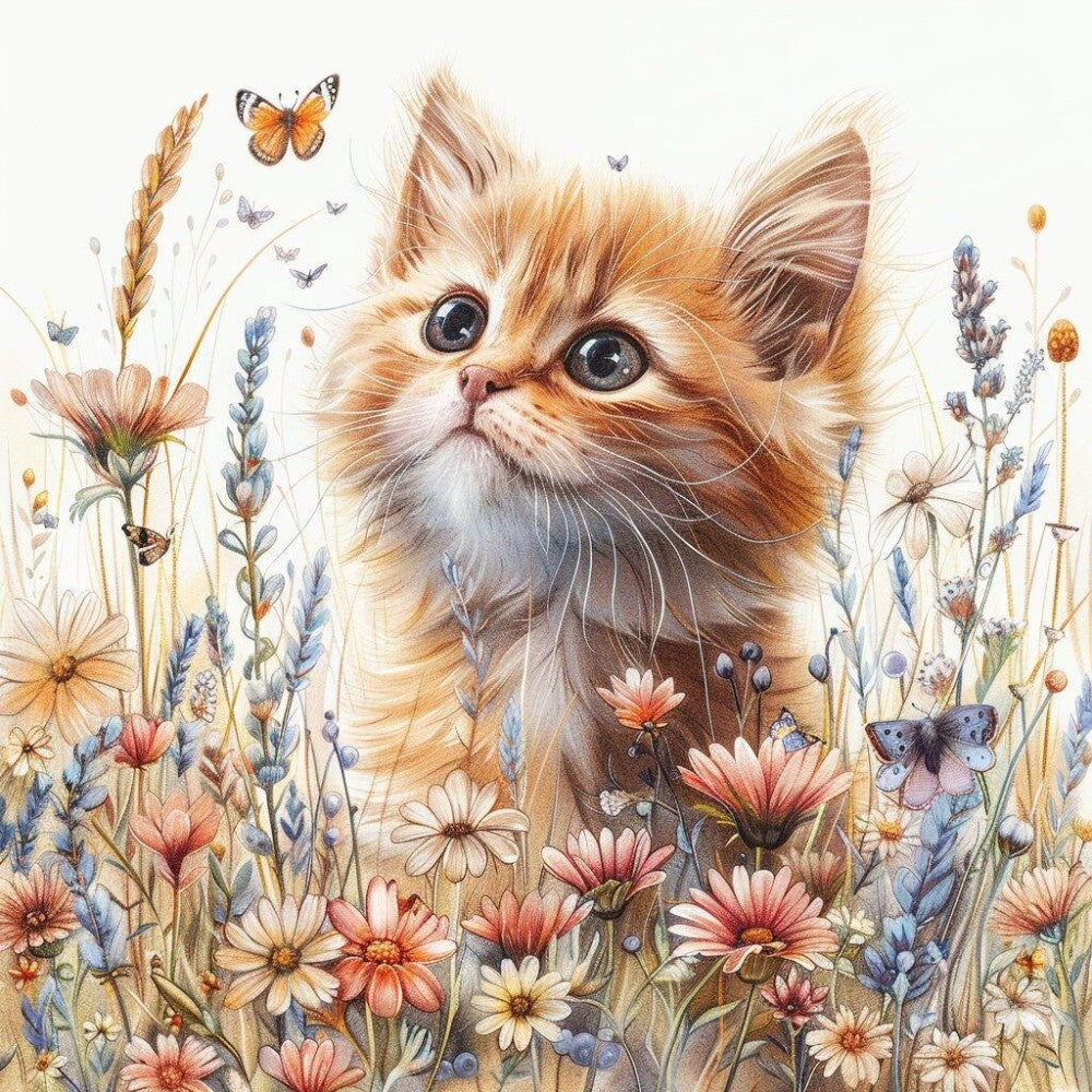 Cat with Butterfly  | Diamond Painting