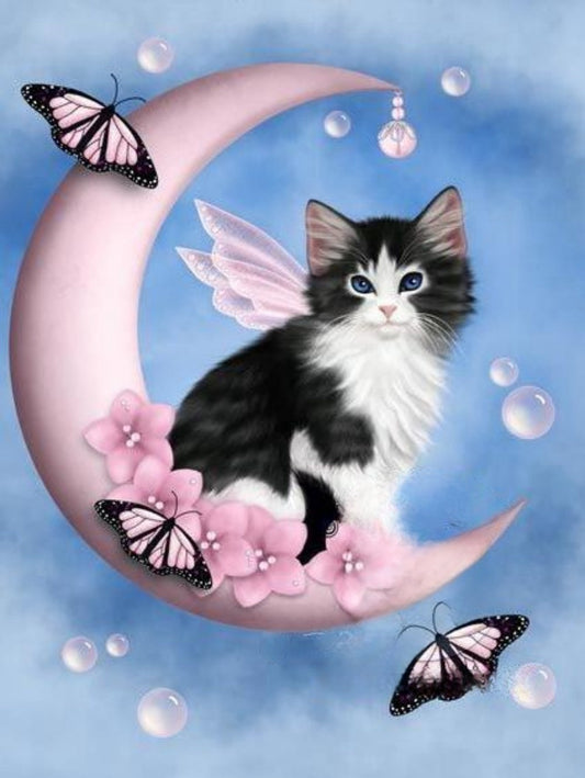 Cat with Butterfly  | Diamond Painting