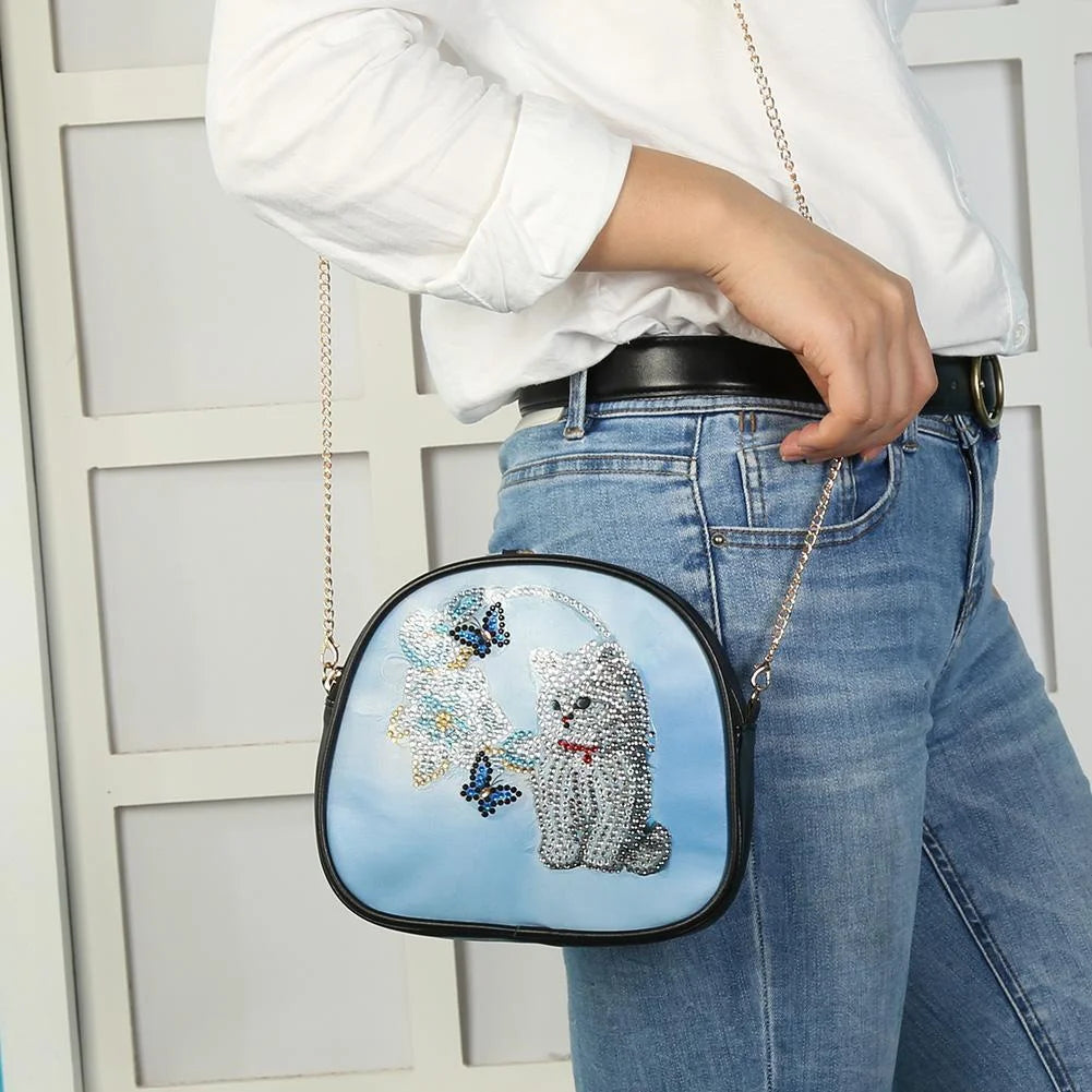 Diy Cat  Diamond Painting Leather Bag